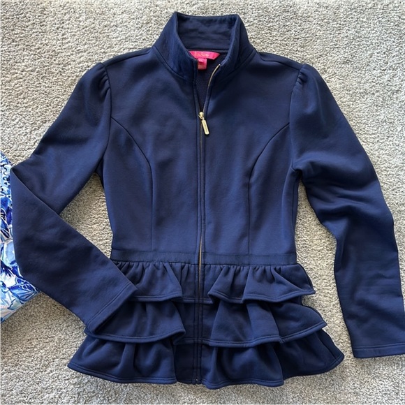 Lilly Pulitzer Azela Ruffle Fleece Jacket in True Navy - Picture 3 of 7